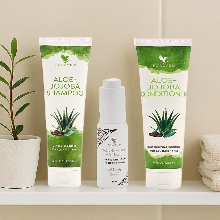 Aloe-Jojoba Hrpakke |Shampoo, Conditioner, Hair Oil