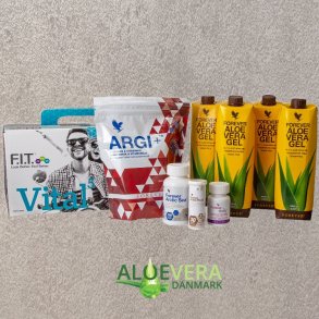 FOREVER VITAL 5 ALOE VERA GEL og fem kosttilskud.